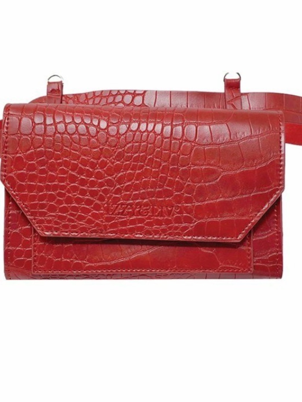 Izzy & Liv Red Croc-Embossed Crossbody Belt Bag